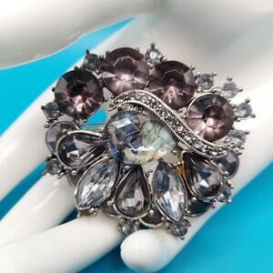 Vintage Lavender Rhinestone Brooch, Acrylic Art Stone Center, Silver Tone, 2"